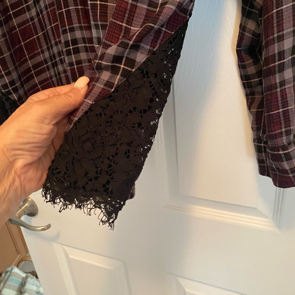 Torrid Burgundy Plaid Shirt with Lace Detail - Picture 5 of 13